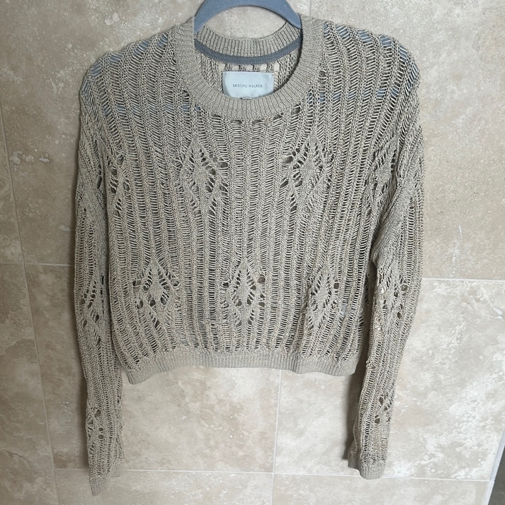 Brochu Walker Beige Knit Crew Neck Sweater